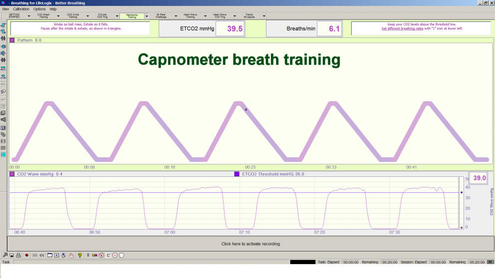 Capnometer breath training exercise 